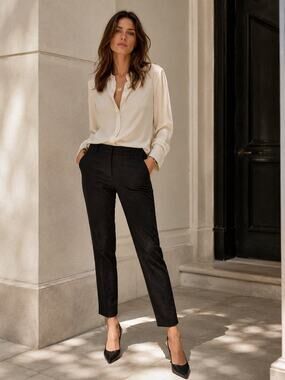 Escada Black Jacquard Floral Ankle Pants US 2 Slim Straight Luxury Trousers